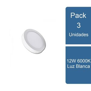 Pack 3 Foco Sobrepuesto Redondo Led 12w 6000k Luz Blanca